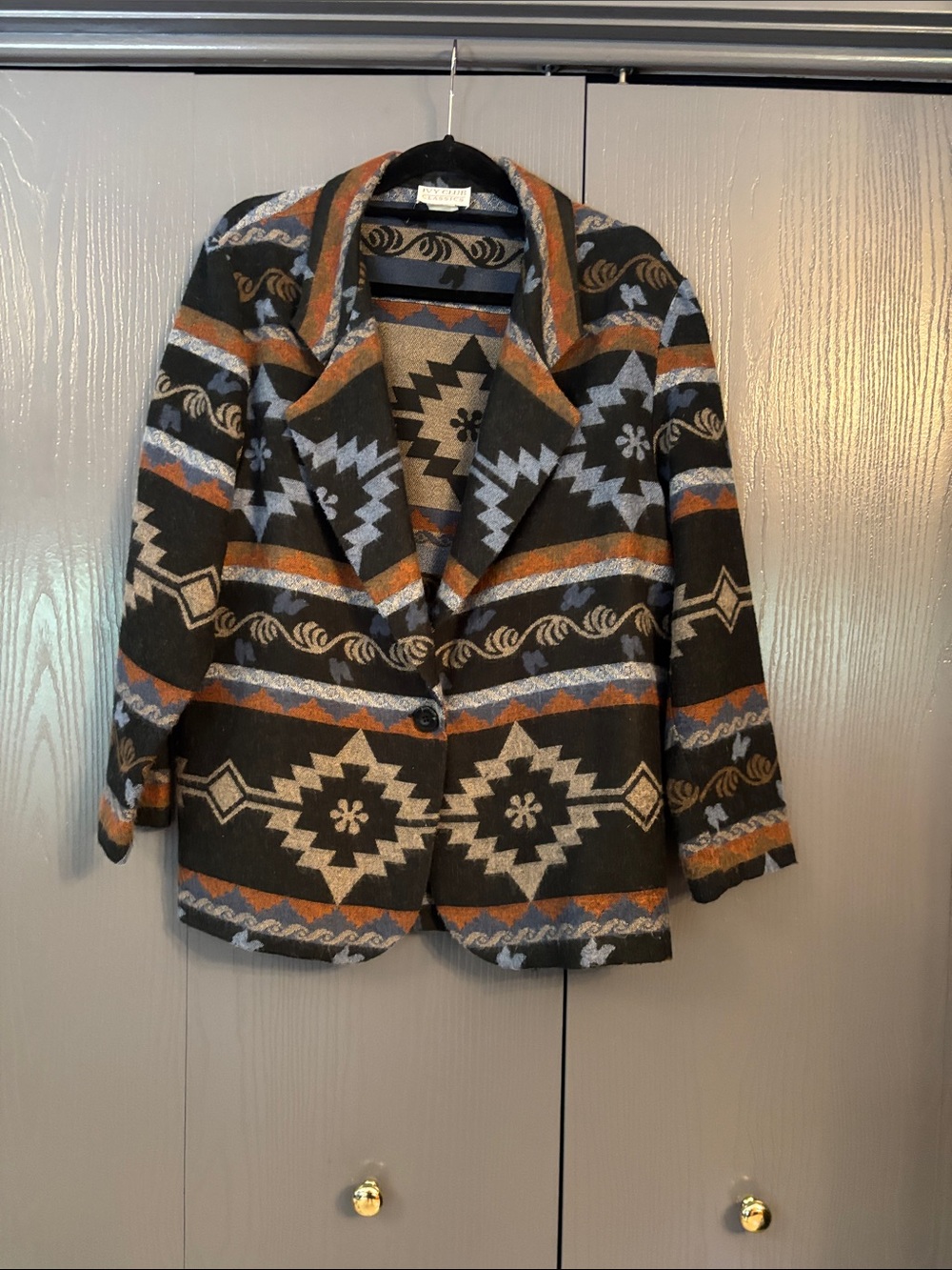 Southwestern Patterned Blazer Jacket - Black, Brown & Cream